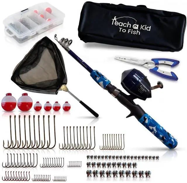 Main image of Kids Fishing Pole and Tackle Box Kit - Complete Fishing Kit for Beginners | Rod, Reel, Net, Fish Hook Remover Pliers & Carry Bag Included, Hands-Free Experience for Boys & Girls