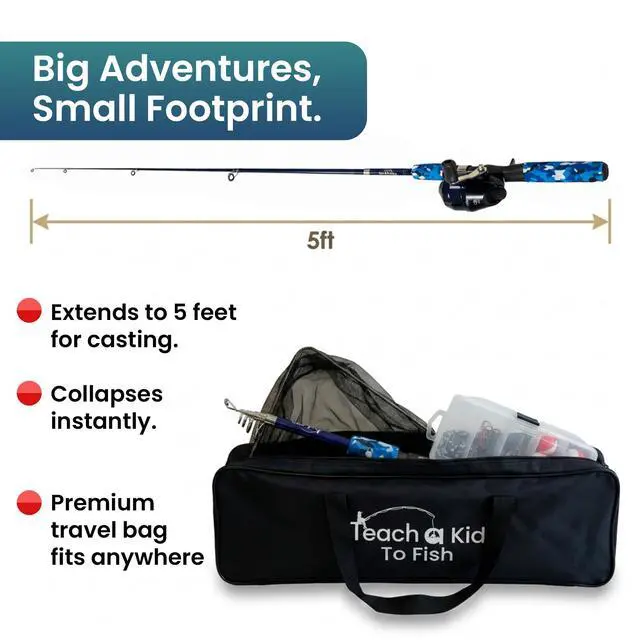 Alt view image 3 of 7 - Kids Fishing Pole and Tackle Box Kit - Complete Fishing Kit for Beginners | Rod, Reel, Net, Fish Hook Remover Pliers & Carry Bag Included, Hands-Free Experience for Boys & Girls