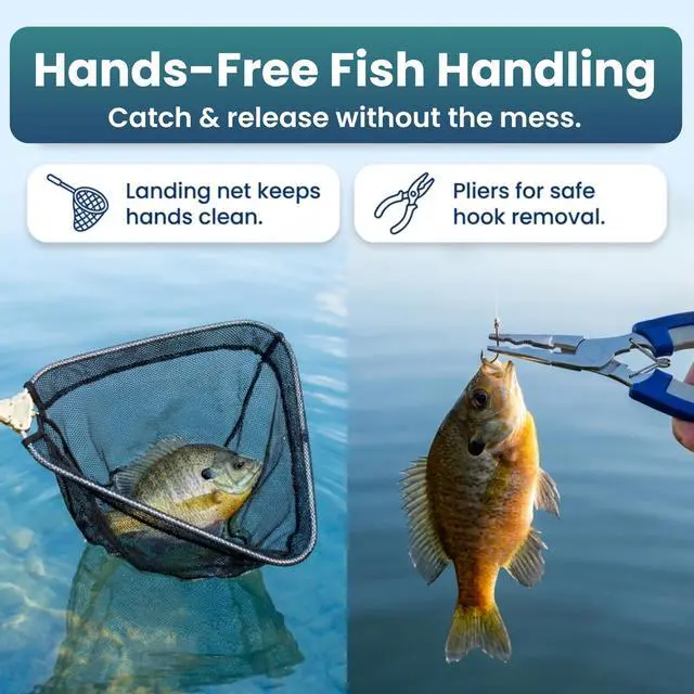 Alt view image 5 of 7 - Kids Fishing Pole and Tackle Box Kit - Complete Fishing Kit for Beginners | Rod, Reel, Net, Fish Hook Remover Pliers & Carry Bag Included, Hands-Free Experience for Boys & Girls