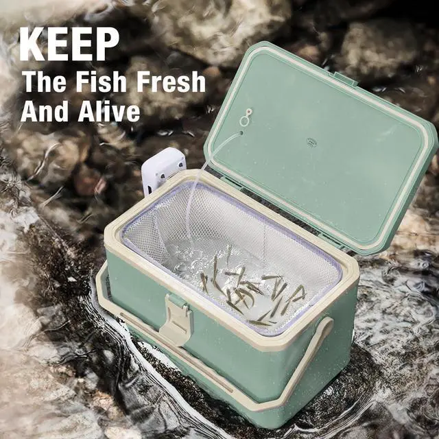 Alt view image 2 of 6 - Fishing Cooler 11QT/15QT Live Bait Cooler with 4000mAh Rechargeable Aerator for Fishing,Bait Bucket for Live Fish Shrimp,Portable Minnow Bucket for Boat Outdoors