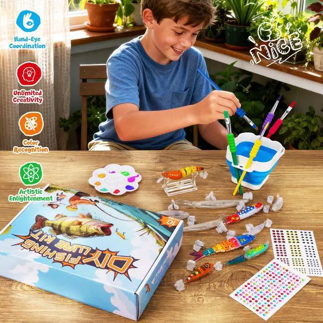 Alt view image 5 of 7 - DIY Fishing Lure Kit - Kid-Friendly Lure Making kit Customizing Lures, Includes Paint & Brushes, Perfect Fishing Gifts and Crafts for Kids, Tackle Box Must-Have (10PCS)