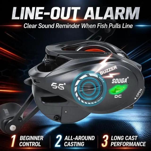 Alt view image 4 of 7 - DC Baitcaster Reel, Smart Digital Anti Backlash Baitcasting Reel, 7.5:1 High Speed, 8+1 Bearings, 18LB Max Drag, CNC Aluminum Spool, Line Out Alarm, Low Profile Fishing Reel for Bass & Beginners