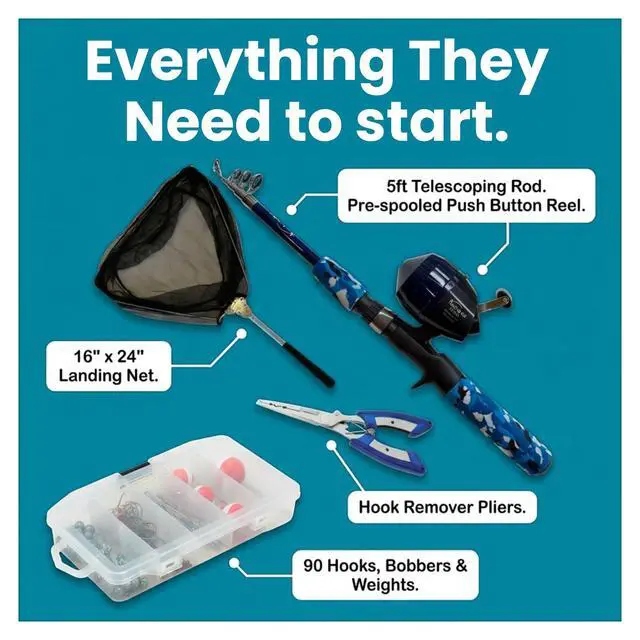 Alt view image 4 of 7 - Kids Fishing Pole and Tackle Box Kit - Complete Fishing Kit for Beginners | Rod, Reel, Net, Fish Hook Remover Pliers & Carry Bag Included, Hands-Free Experience for Boys & Girls