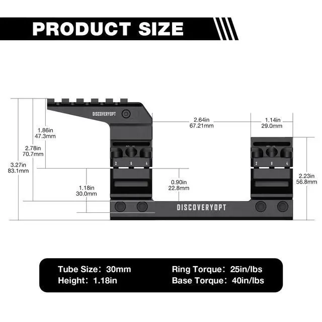Alt view image 2 of 6 - Heavy Duty Cantilever Scope Mount, Picatinny One Piece Base with Integrated Top Rail, 34mm Tubes, 1.18" Center Height, for Rifle Scope Mounting
