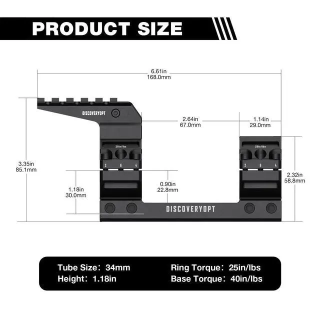 Alt view image 2 of 6 - Heavy Duty Cantilever Scope Mount, Picatinny One Piece Base with Integrated Top Rail, 34mm Tubes, 1.18" Center Height, for Rifle Scope Mounting