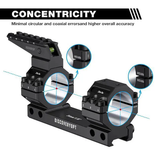 Alt view image 5 of 6 - Heavy Duty Cantilever Scope Mount, Picatinny One Piece Base with Integrated Top Rail, 34mm Tubes, 1.18" Center Height, for Rifle Scope Mounting