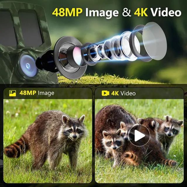 Alt view image 2 of 7 - Trail Camera WiFi 4K 48MP with 64GB Memory Card Game Cameras with Night Vision Motion Activated Waterproof Trigger Speed Wide Angle for Outdoor and Backyard