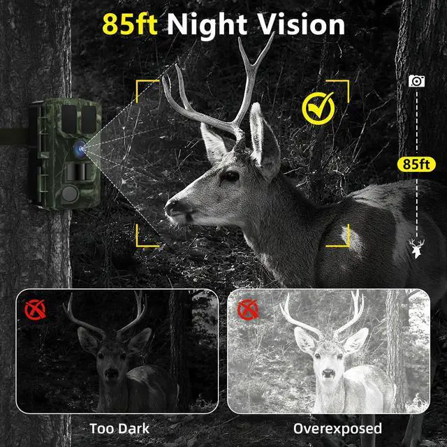 Alt view image 5 of 7 - Trail Camera WiFi 4K 48MP with 64GB Memory Card Game Cameras with Night Vision Motion Activated Waterproof Trigger Speed Wide Angle for Outdoor and Backyard
