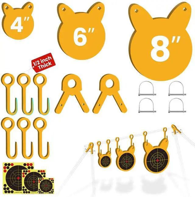 Main image of AR500 Steel Target Combo Set, 3PC 4/6/8 Gong Shooting Targets Hanging Kit, Includes Hooks, Lock Pins, Leg Brackets, Paper Targets, Fits 1" OD EMT Conduit