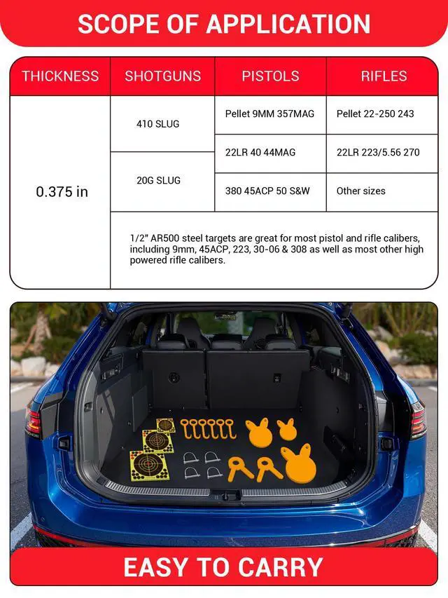 Alt view image 5 of 7 - AR500 Steel Target Combo Set, 3PC 4/6/8 Gong Shooting Targets Hanging Kit, Includes Hooks, Lock Pins, Leg Brackets, Paper Targets, Fits 1" OD EMT Conduit