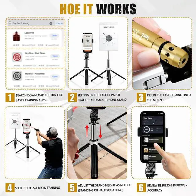 Alt view image 3 of 6 - Dry Fire Laser Training System, Laser Shooting Training, Compatible with 9mm Caliber, for Shooting Training Practice, Free App, Includes Laser Training Cartridge & Dozens of Drills