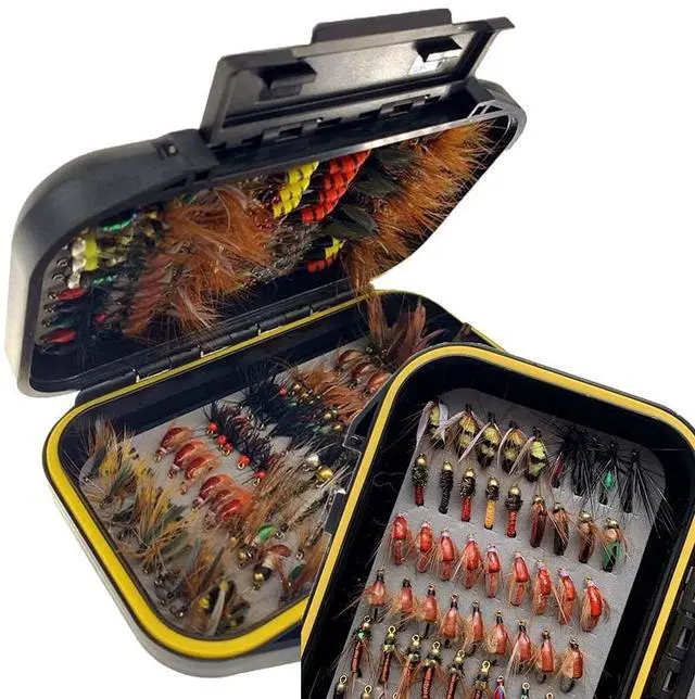 Main image of OutdoorFishing Fly Fishing Flies Kit Fly Assortment Trout Bass Fishing with Fly Box, 33/48/72/100/114/148pcs with Dry/Wet Flies, Nymphs, Streamers, Popper