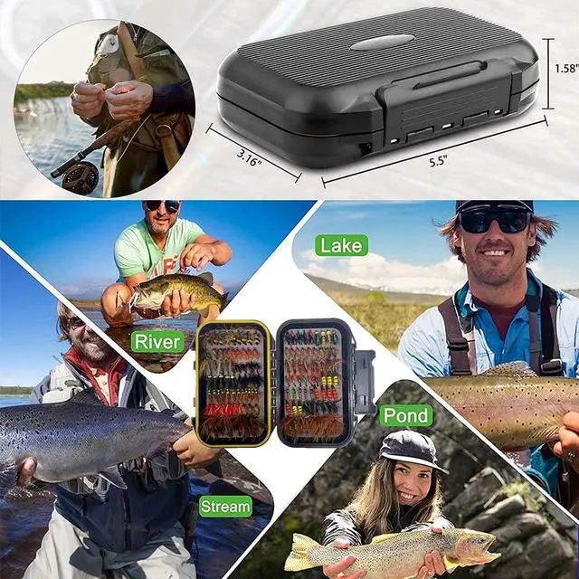 Alt view image 4 of 7 - OutdoorFishing Fly Fishing Flies Kit Fly Assortment Trout Bass Fishing with Fly Box, 33/48/72/100/114/148pcs with Dry/Wet Flies, Nymphs, Streamers, Popper