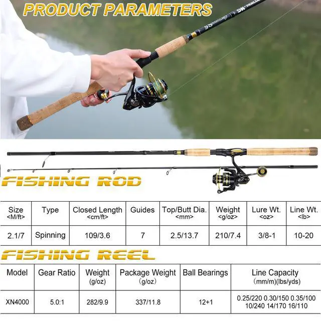 Alt view image 3 of 6 - 7 Fishing Rod and Reel Spinning Combo, 2 Piece Fishing Rod, Size 4000 Reel, Right/Left Handle Position, Suitable for Inshore Fishing