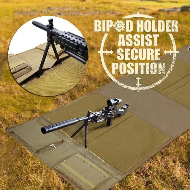 Alt view image 5 of 7 - Shooting Mat, Tactical Prone Padded Shooting Mats, with 2 Pockets & Molle Webbings & Bipod Holder, Extra Large Non-Slip Waterproof Foldable Pad Blanket for Long Range Rifle Shooting Hunting