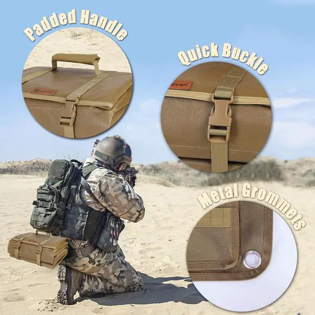 Alt view image 6 of 7 - Shooting Mat, Tactical Prone Padded Shooting Mats, with 2 Pockets & Molle Webbings & Bipod Holder, Extra Large Non-Slip Waterproof Foldable Pad Blanket for Long Range Rifle Shooting Hunting