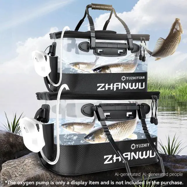 Alt view image 7 of 7 - Fishing Bucket Foldable, 6Gallon/10Gallon Live Bait Bucket,Thickened EVA Transparent Lid Live Fish Container with Aeration Hole, Live Bait Bucket for Camping, Fishing Day(Black)