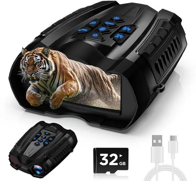 Main image of Night Vision Goggles, 4K Binoculars with Camera, 3.5" HD Display and 32GB TF Card, 9 Gear Night Vision, 16X Digital Zoom, 5000mAh Battery Nightvision