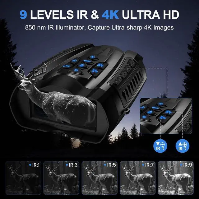 Alt view image 2 of 7 - Night Vision Goggles, 4K Binoculars with Camera, 3.5" HD Display and 32GB TF Card, 9 Gear Night Vision, 16X Digital Zoom, 5000mAh Battery Nightvision