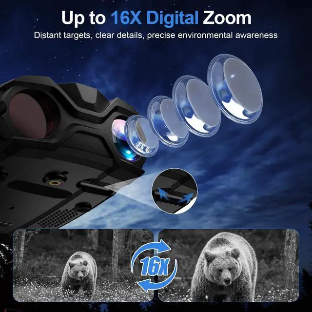 Alt view image 4 of 7 - Night Vision Goggles, 4K Binoculars with Camera, 3.5" HD Display and 32GB TF Card, 9 Gear Night Vision, 16X Digital Zoom, 5000mAh Battery Nightvision