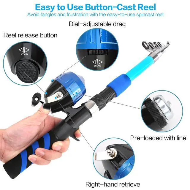 Alt view image 6 of 7 - Collapsible Telescopic Fishing Rod and Reel Combo Push Button Small Fishing Pole Kit Beginner Youth Boys Fishing Starter Set Tackle