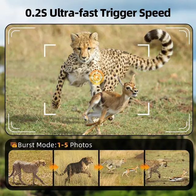 Alt view image 3 of 7 - Solar Trail Camera WiFi 4K 60MP with 64GB Memory Card Game Cameras with Night Vision Motion Activated Waterproof Trigger Speed Trail Cam Wide Angle Wildlife Camera for Backyard and Outdoor