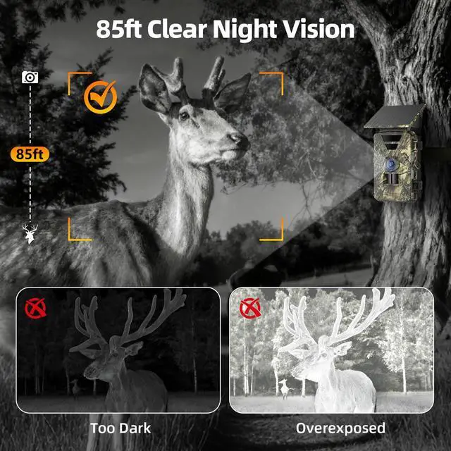 Alt view image 7 of 7 - Solar Trail Camera WiFi 4K 60MP with 64GB Memory Card Game Cameras with Night Vision Motion Activated Waterproof Trigger Speed Trail Cam Wide Angle Wildlife Camera for Backyard and Outdoor