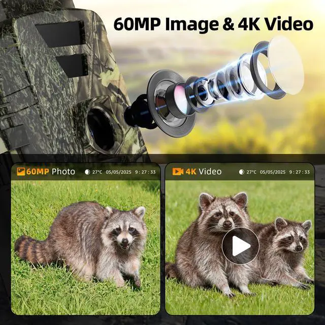 Alt view image 2 of 7 - Solar Trail Camera WiFi 4K 60MP with 64GB Memory Card Game Cameras with Night Vision Motion Activated Waterproof Trigger Speed Trail Cam Wide Angle Wildlife Camera for Backyard and Outdoor