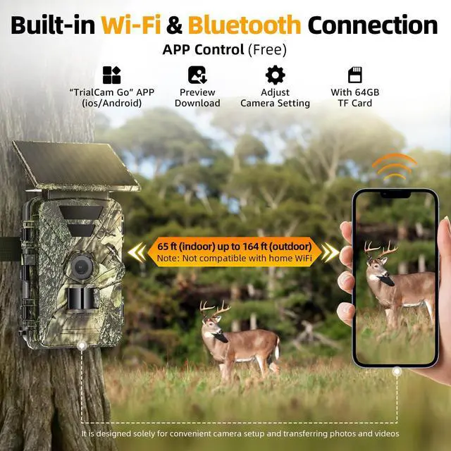 Alt view image 4 of 7 - Solar Trail Camera WiFi 4K 60MP with 64GB Memory Card Game Cameras with Night Vision Motion Activated Waterproof Trigger Speed Trail Cam Wide Angle Wildlife Camera for Backyard and Outdoor