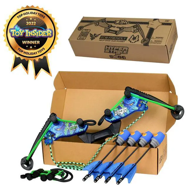 Alt view image 2 of 6 - HyperStrike Dominator Bow Pack - 1 Blue Dominator Bow, 4 Blue Zonic Whistle Arrows, 1 Set of Bungee Replacement and 1 Shoulder Strap - Great for Long Range Outdoor Play, for Ages 14 and Up