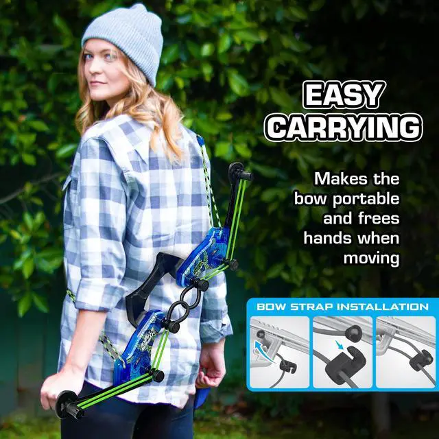 Alt view image 4 of 6 - HyperStrike Dominator Bow Pack - 1 Blue Dominator Bow, 4 Blue Zonic Whistle Arrows, 1 Set of Bungee Replacement and 1 Shoulder Strap - Great for Long Range Outdoor Play, for Ages 14 and Up