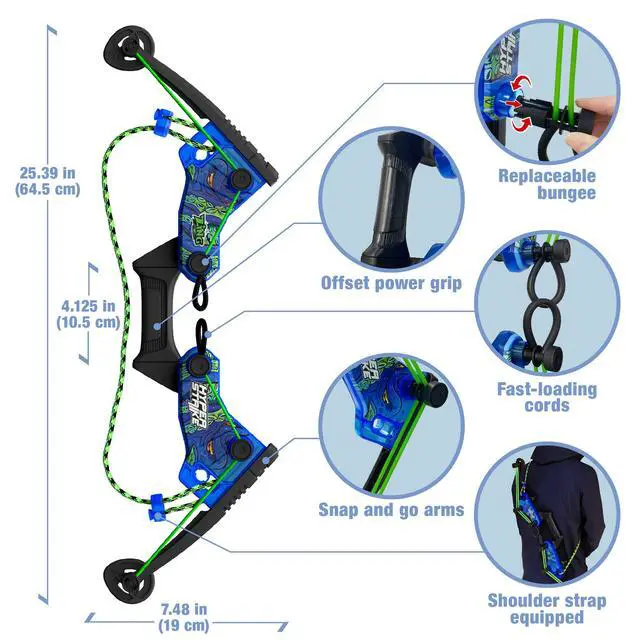Alt view image 5 of 6 - HyperStrike Dominator Bow Pack - 1 Blue Dominator Bow, 4 Blue Zonic Whistle Arrows, 1 Set of Bungee Replacement and 1 Shoulder Strap - Great for Long Range Outdoor Play, for Ages 14 and Up
