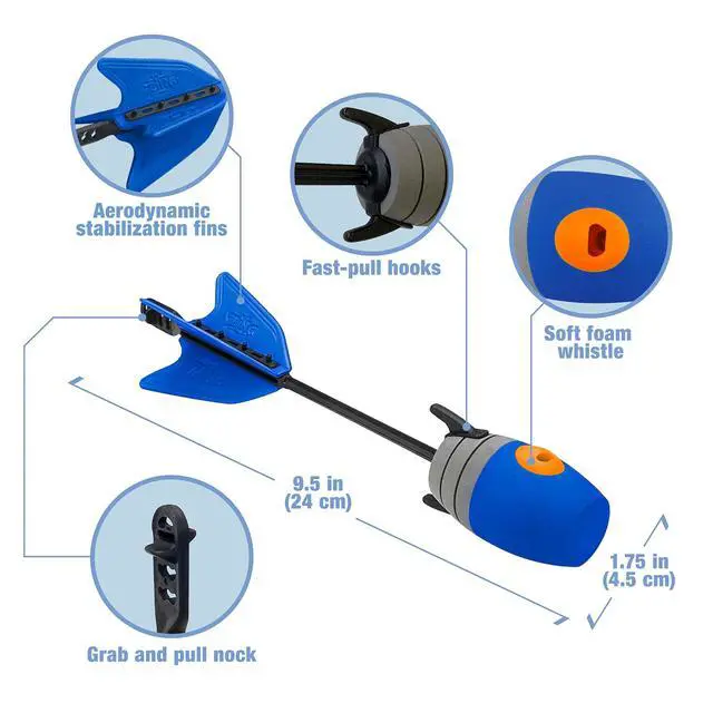 Alt view image 6 of 6 - HyperStrike Dominator Bow Pack - 1 Blue Dominator Bow, 4 Blue Zonic Whistle Arrows, 1 Set of Bungee Replacement and 1 Shoulder Strap - Great for Long Range Outdoor Play, for Ages 14 and Up