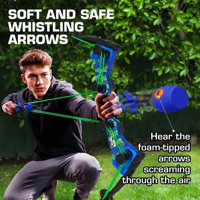 Alt view image 3 of 6 - HyperStrike Dominator Bow Pack - 1 Blue Dominator Bow, 4 Blue Zonic Whistle Arrows, 1 Set of Bungee Replacement and 1 Shoulder Strap - Great for Long Range Outdoor Play, for Ages 14 and Up