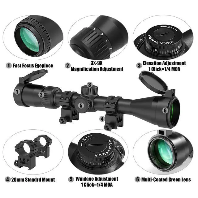 Alt view image 7 of 7 - VibeShield Rifle Scope, Mil-Dot Reticle, 1 Inch Tube, Shockproof Optics, Includes 20mm Picatinny Weaver Rings