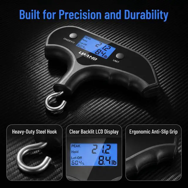 Alt view image 2 of 7 - Archery Draw Weight Scale Max 110 Lbs for Compound Bow Tuning | Peak hold function, backlit LCD display, 110 lbs measuring range, lightweight handheld scale for archery bow tuning