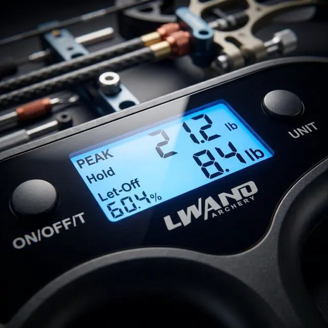 Alt view image 5 of 7 - Archery Draw Weight Scale Max 110 Lbs for Compound Bow Tuning | Peak hold function, backlit LCD display, 110 lbs measuring range, lightweight handheld scale for archery bow tuning