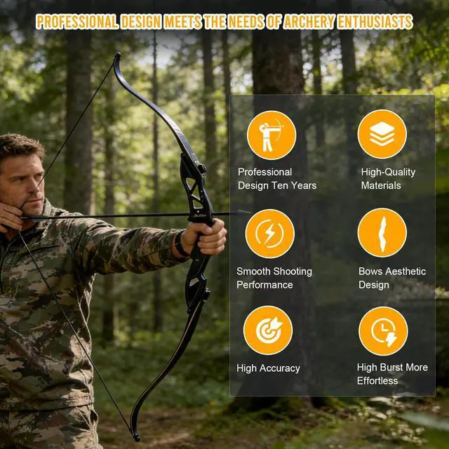 Alt view image 5 of 7 - Archery 56" Takedown Hunting Recurve Bow Metal Riser Right Hand Longbow