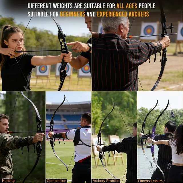 Alt view image 6 of 7 - Archery 56" Takedown Hunting Recurve Bow Metal Riser Right Hand Longbow