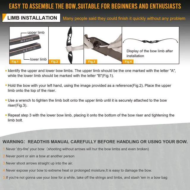 Alt view image 7 of 7 - Archery 56" Takedown Hunting Recurve Bow Metal Riser Right Hand Longbow