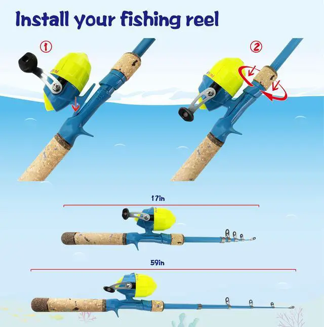 Alt view image 3 of 7 - Kids Rod Set, Kids Fishing Rod and Reel Combo and Fishing Net Tackle Box with Fishing Lure Hook and Bag for Girls Beginners, Kids, Youth Anglers