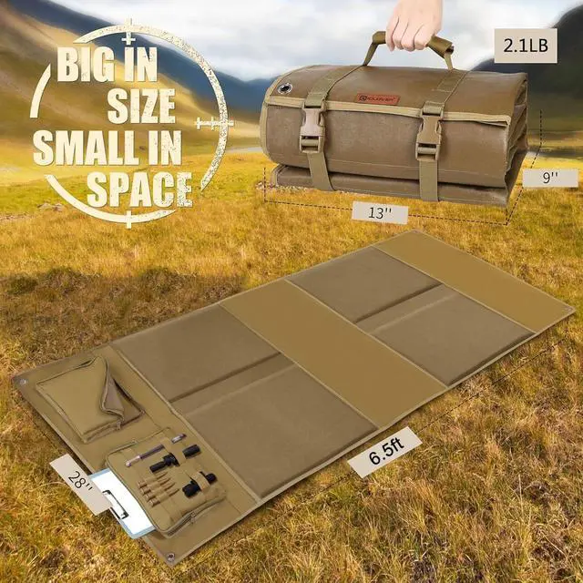 Alt view image 3 of 7 - Shooting Mat, Tactical Prone Padded Shooting Mats, with 2 Pockets & Molle Webbings & Bipod Holder, Extra Large Non-Slip Waterproof Foldable Pad Blanket for Long Range Rifle Shooting Hunting