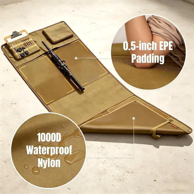 Alt view image 2 of 7 - Shooting Mat, Tactical Prone Padded Shooting Mats, with 2 Pockets & Molle Webbings & Bipod Holder, Extra Large Non-Slip Waterproof Foldable Pad Blanket for Long Range Rifle Shooting Hunting