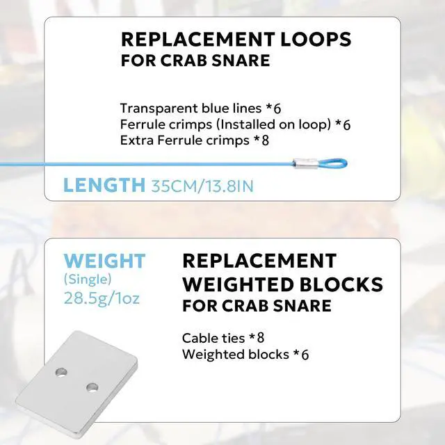 Alt view image 5 of 7 - Crab Snare Traps with 6 Loops, 1 Ounce Galvanized Steel Block, Rectangular Crab Snare for Dungeness, Rock, Blue Crab