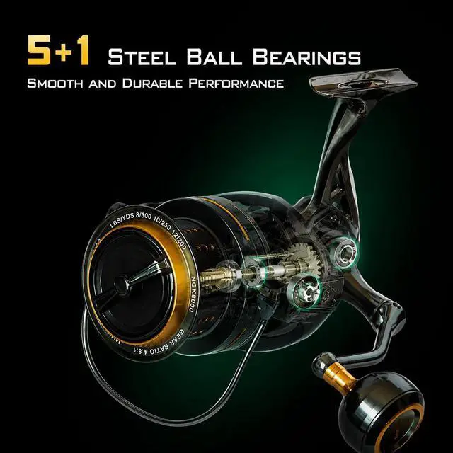 Alt view image 3 of 7 - Saltwater Spinning Reel 14000, 44Lbs Max Drag Surf Fishing Reel with Screw-in Handle, Slow Oscillation System for Bass Catfish Inshore Offshore Saltwater Freshwater