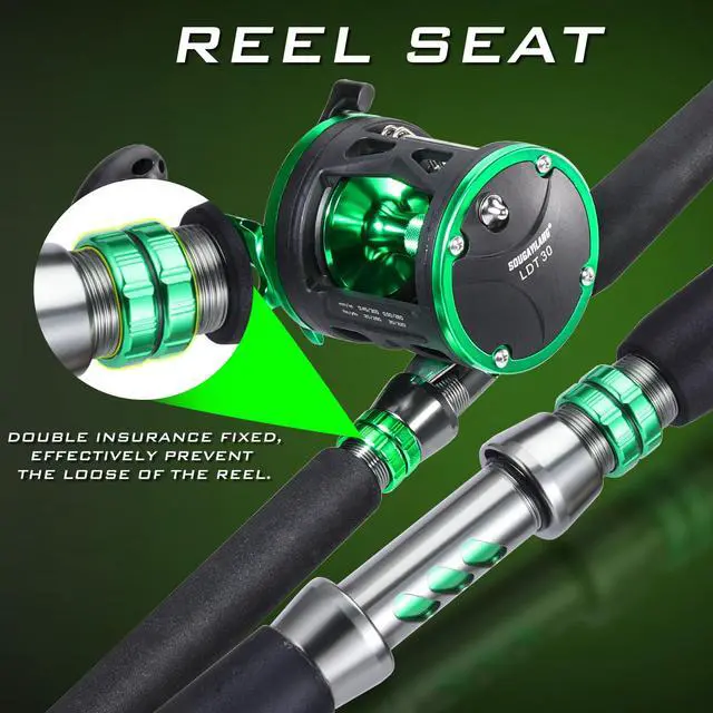 Alt view image 4 of 7 - Catfish Rod and Reel Combo, 2-Piece MH Conventional Reel Fishing Combo, 25 lb Carbon Drag for Large Flathead and Blue Catfish, Saltwater-Ready for Salmon and Steelhead Bottom Fishing