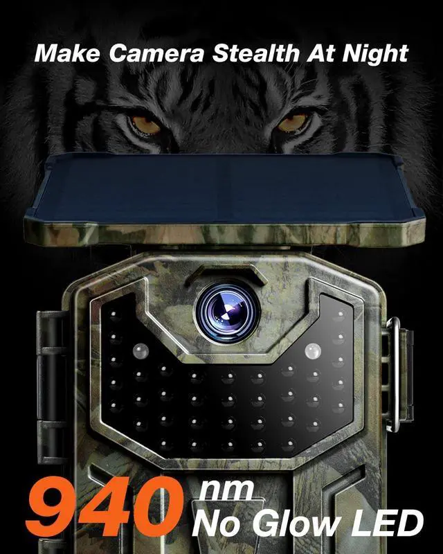 Alt view image 3 of 7 - Solar Trail Camera with Night Vision Motion Activated 4K 30fps 48MP, Game Camera, No WiFi, High Capacity Lithium Battery Deer Camera IP66 Waterproof, Wildlife Monitoring Outdoor Security