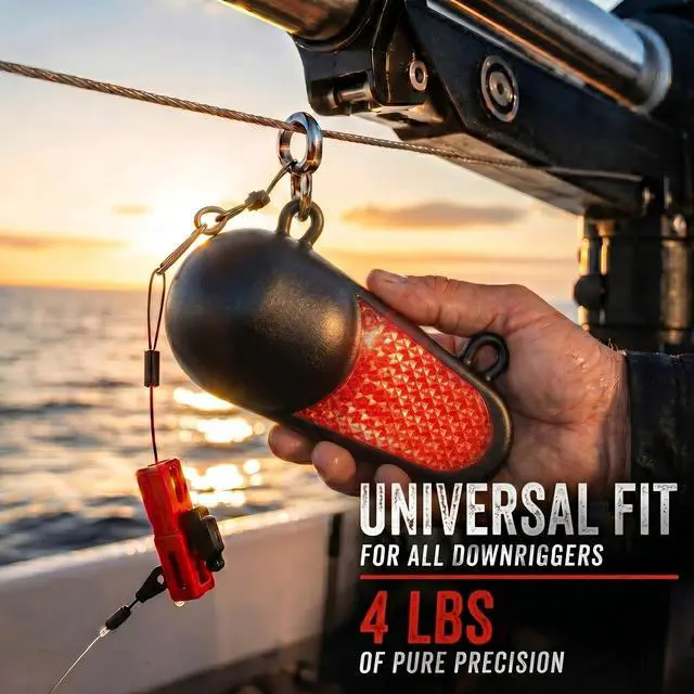 Alt view image 5 of 7 - Downrigger Weight Black Coated Oval Fishing Ball with Fish Scale Prism Tape Pancake Ball Sinker for Downrigger on Fishing Boats High-Visibility Underwater Attractor Trolling