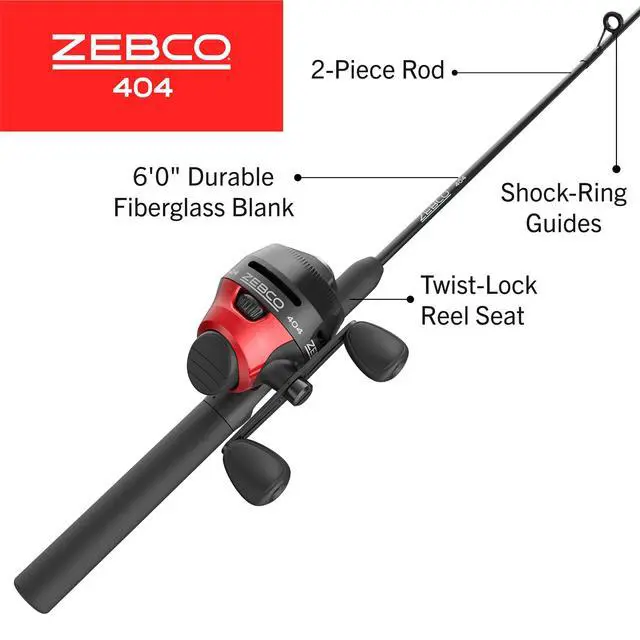 Alt view image 2 of 7 - 404 Spincast Reel and Fishing Rod Combo, 6-Foot 2-Piece Fishing Pole, Size 40 Reel, Right-Hand Retrieve, Pre-Spooled with 15-Pound Line, Black/Red