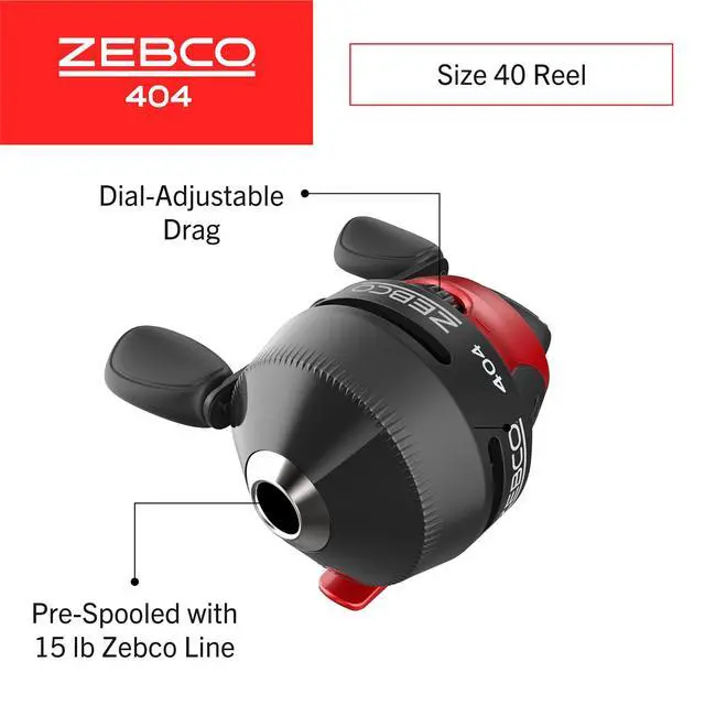 Alt view image 3 of 7 - 404 Spincast Reel and Fishing Rod Combo, 6-Foot 2-Piece Fishing Pole, Size 40 Reel, Right-Hand Retrieve, Pre-Spooled with 15-Pound Line, Black/Red
